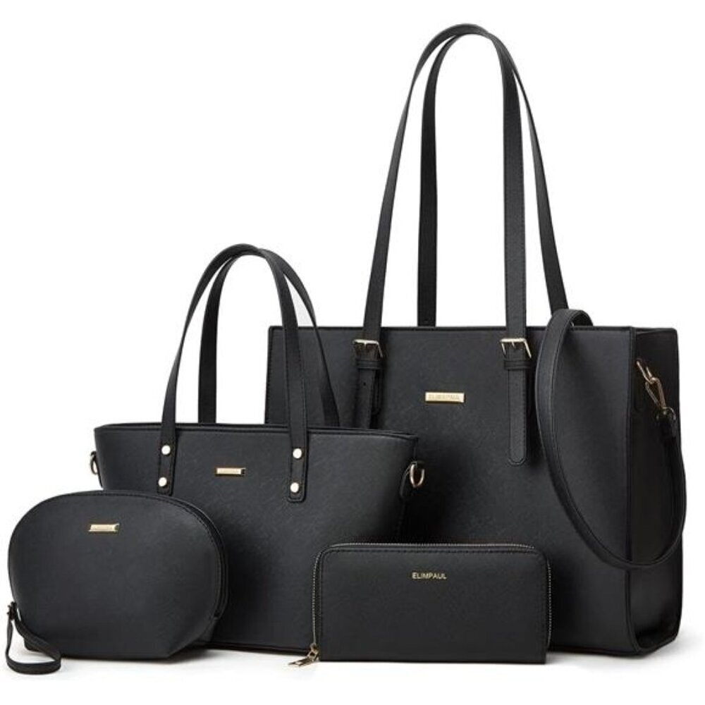 Sleek Black Tote Bag Set by